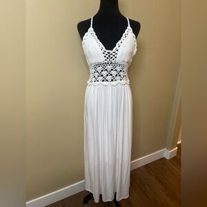 White Crochet Halter Top Maxi Dress